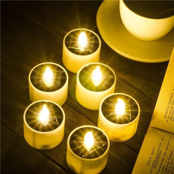 6pcs Solar Power Tea Lights Outdoor Candle Flameless Flicker IP65 Waterproof - Picture 1 of 6